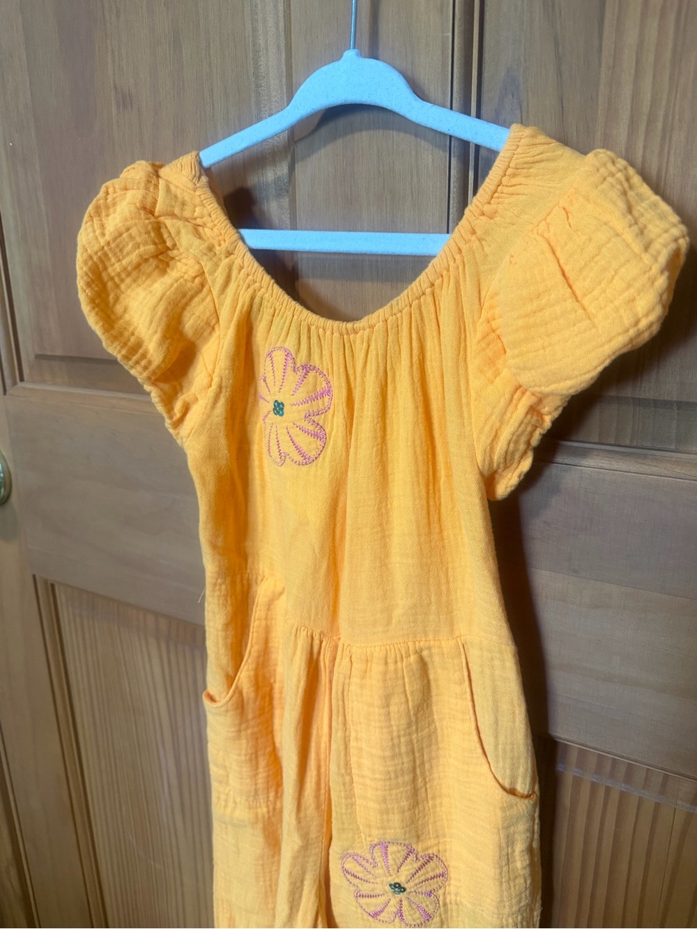 Peek Sunshine Orange Puff Sleeve Dress with Floral Embroidery 3t